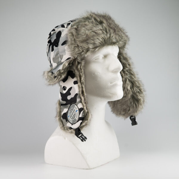 Camo fur hat, size 60, grey/lightgreen
