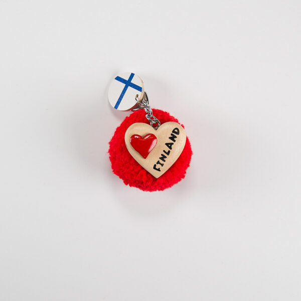 Chrismas Pompom keyring, red heart