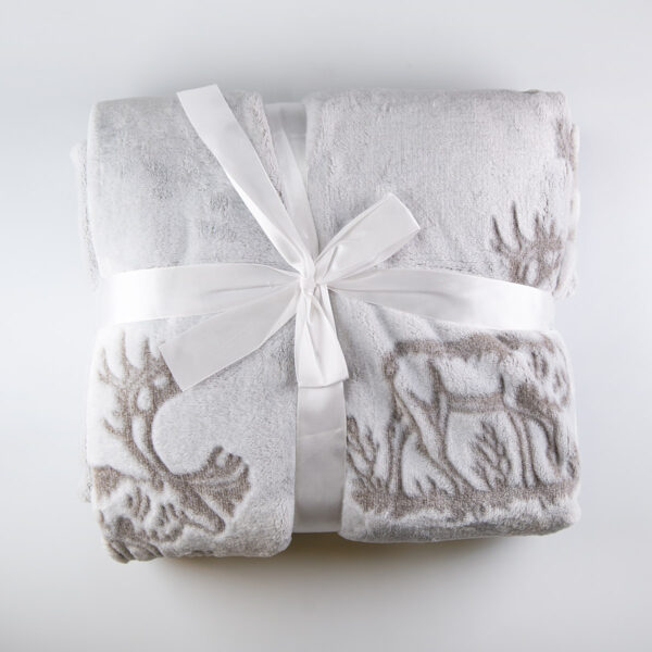 Fleece blanket, reindeer image, grey
