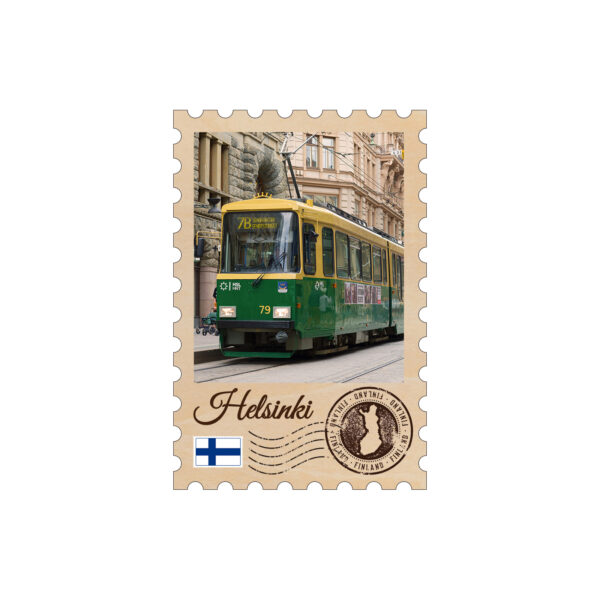 WOOD STAMP MAGNET - HELSINKI/ TRAM