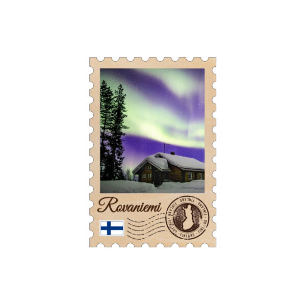WOOD STAMP MAGNET - ROVANIEMI/ NORTHERN LIGHTS
