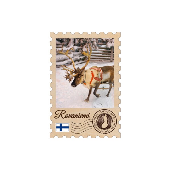 WOOD STANP MAGNET - ROVANIEMI/ REINDEER