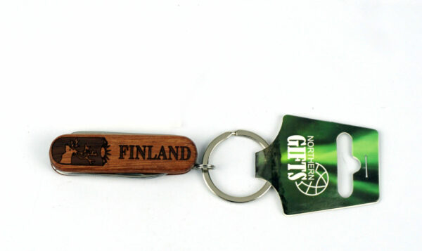 KEYRING, POCKET KNIFE WITH WOOD HANLE, FINLAND