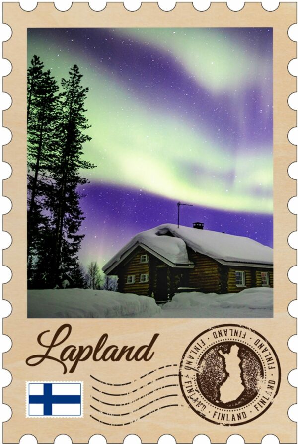 WOOD STAMP MAGNET - LAPLAND/ NORTHERN LIGHTS